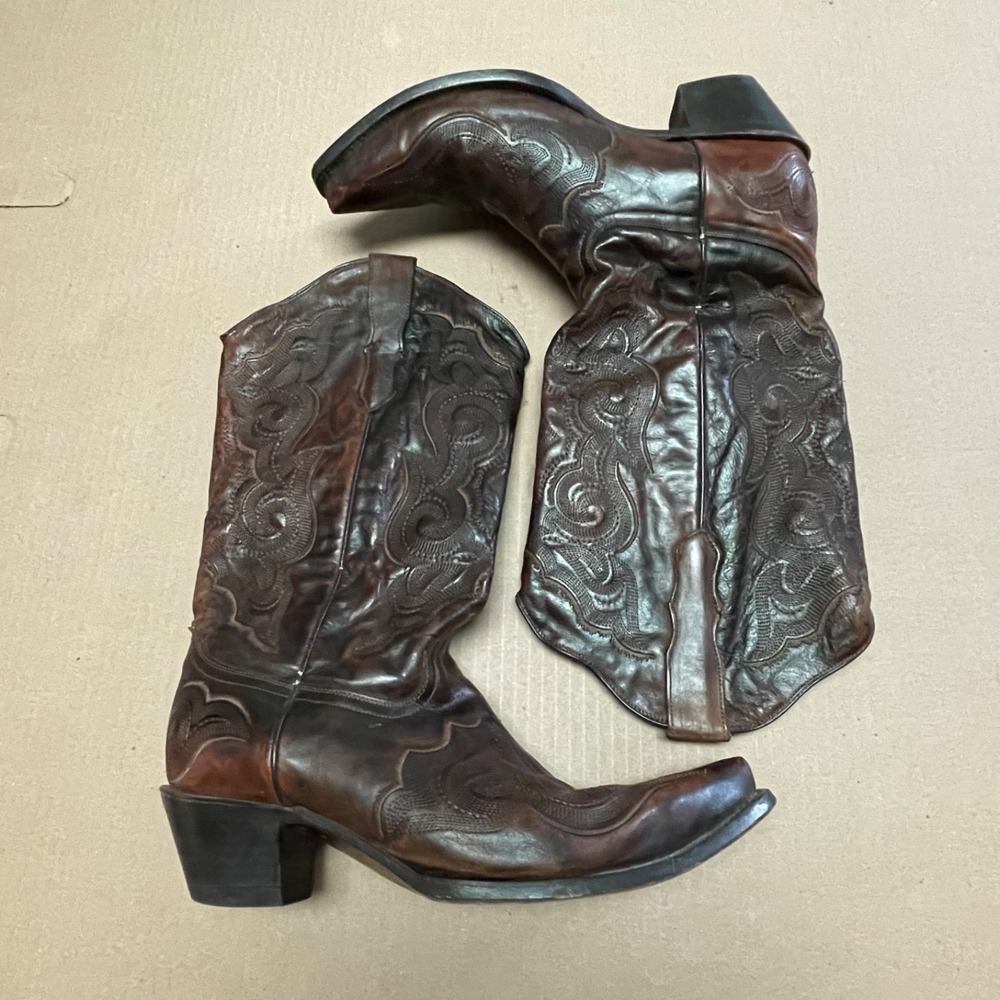 Corral Boots Women's Sz 12M Brown Overlay Pointed Toe Embroidered Katie E1005